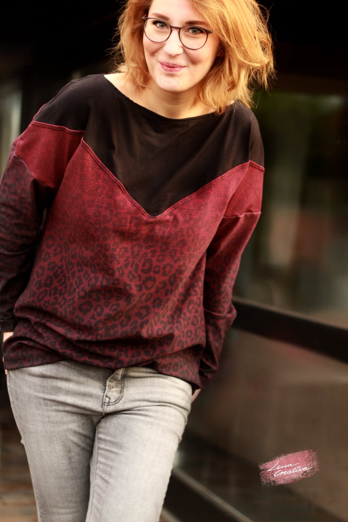 Sommer-Sweat-Stoff "Basic Jeans leo flow #berry" (0,25m)