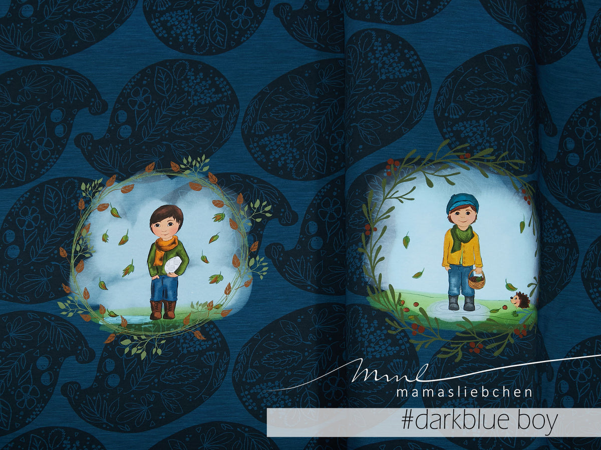 Sommer-Sweat-Stoff "Chestnuts Paisley #darkblue boy" (1 Panel, ca. 0,65m)