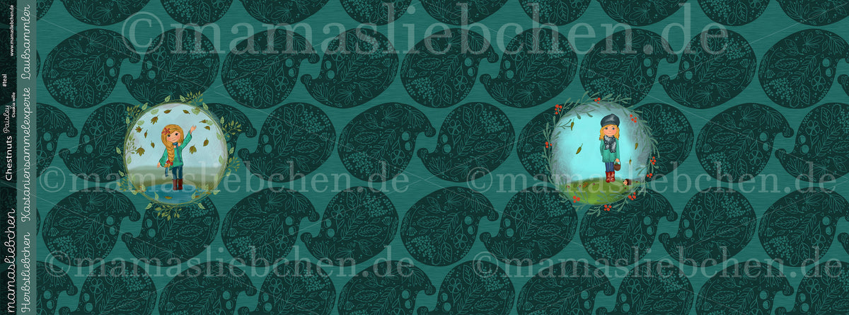 Sommer-Sweat-Stoff "Chestnuts Paisley #teal" (1 Panel, ca. 0,65m)