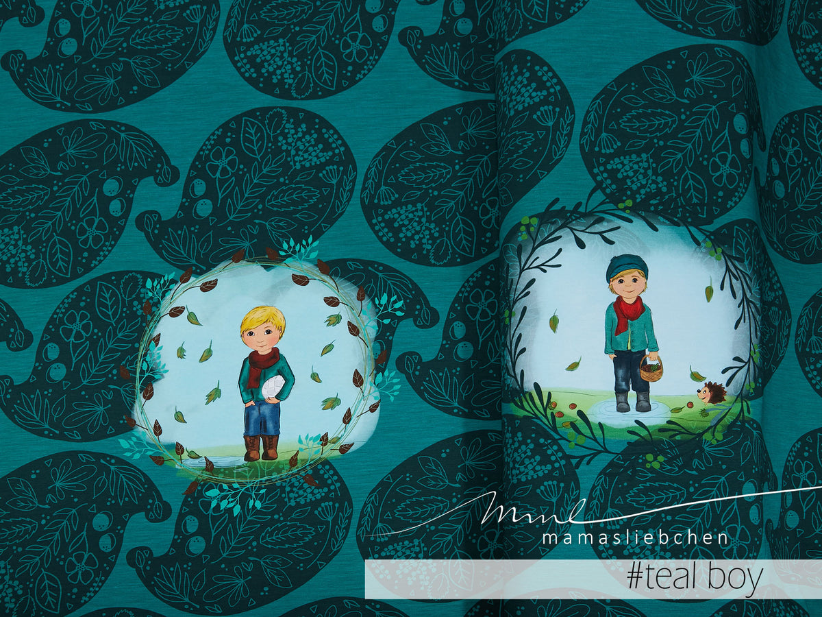 Sommer-Sweat-Stoff "Chestnuts Paisley #teal boy" (1 Panel, ca. 0,65m)