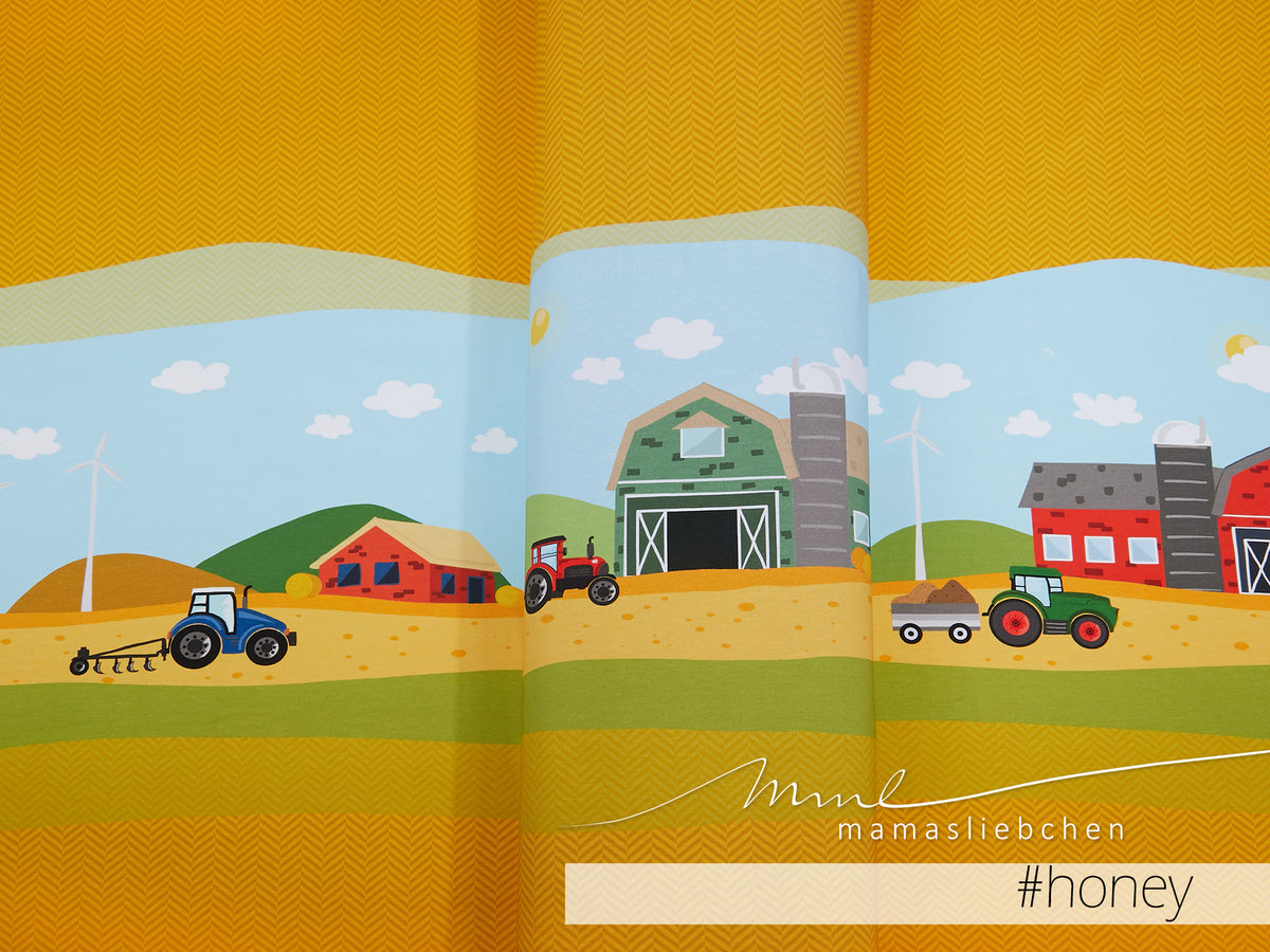 Sommer-Sweat-Stoff "Farm Holidays #honey" (1 Panel, ca. 0,65m)