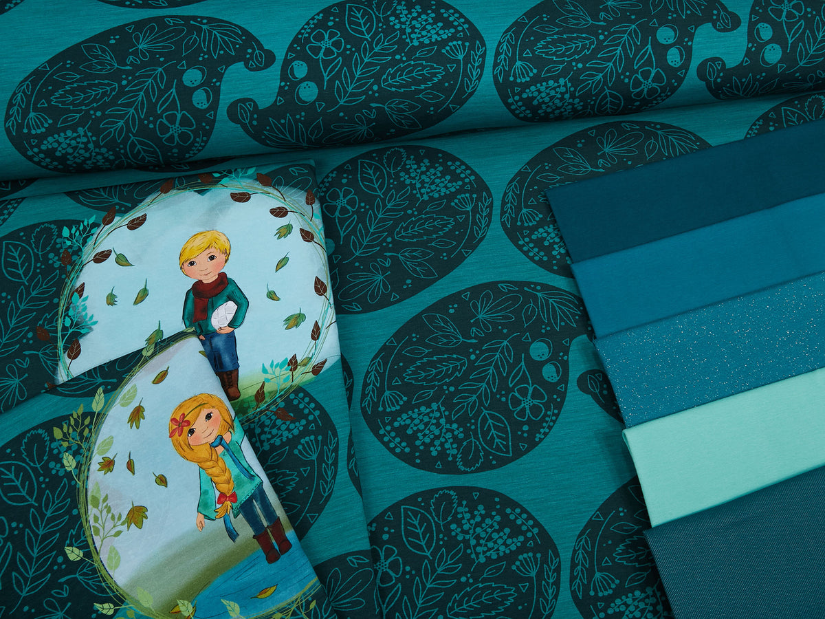 Sommer-Sweat-Stoff "Hedgehog Paisley #teal" (0,25m)
