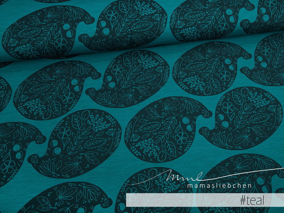 Sommer-Sweat-Stoff "Hedgehog Paisley #teal" (0,25m)