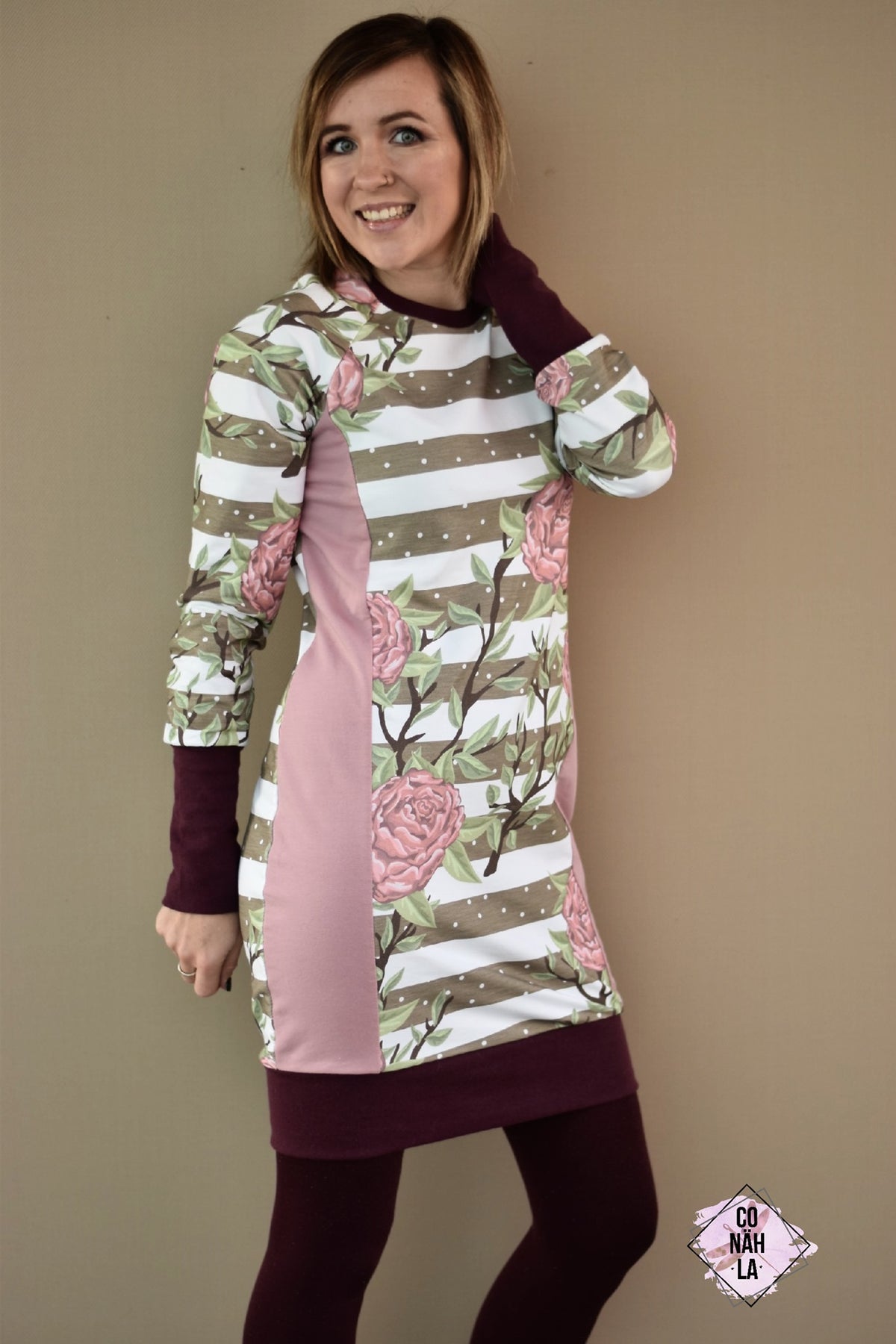 Sommer-Sweat-Stoff "Peonylove dots #taupe" (0,25m)
