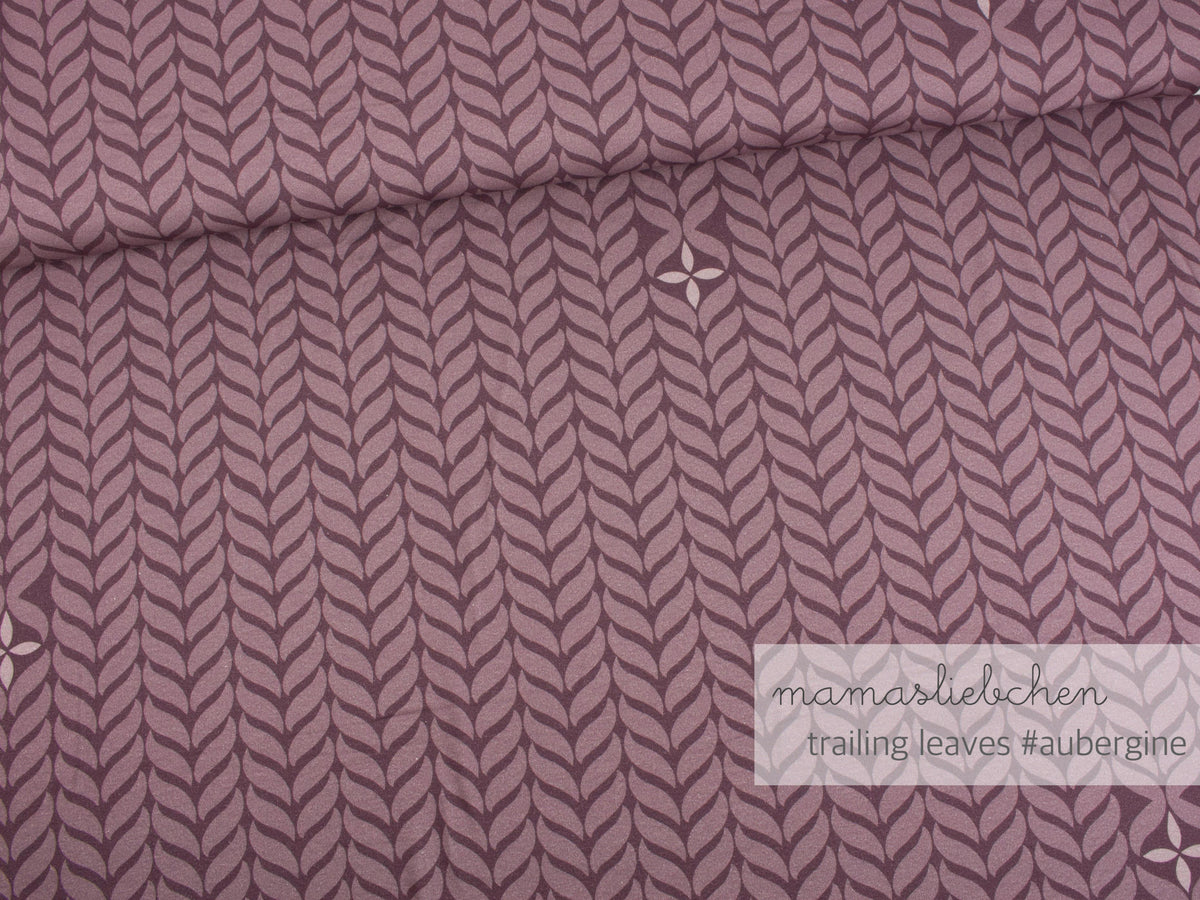 Sommer-Sweat-Stoff "trailing leaves #aubergine" (0,5m)