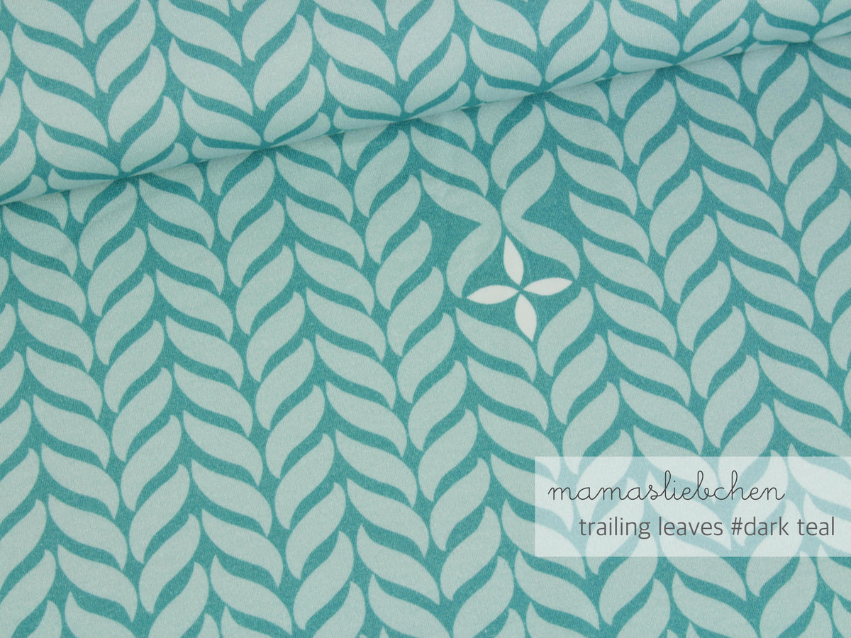Jersey-Stoff "trailing leaves #dark teal" (0,25m)