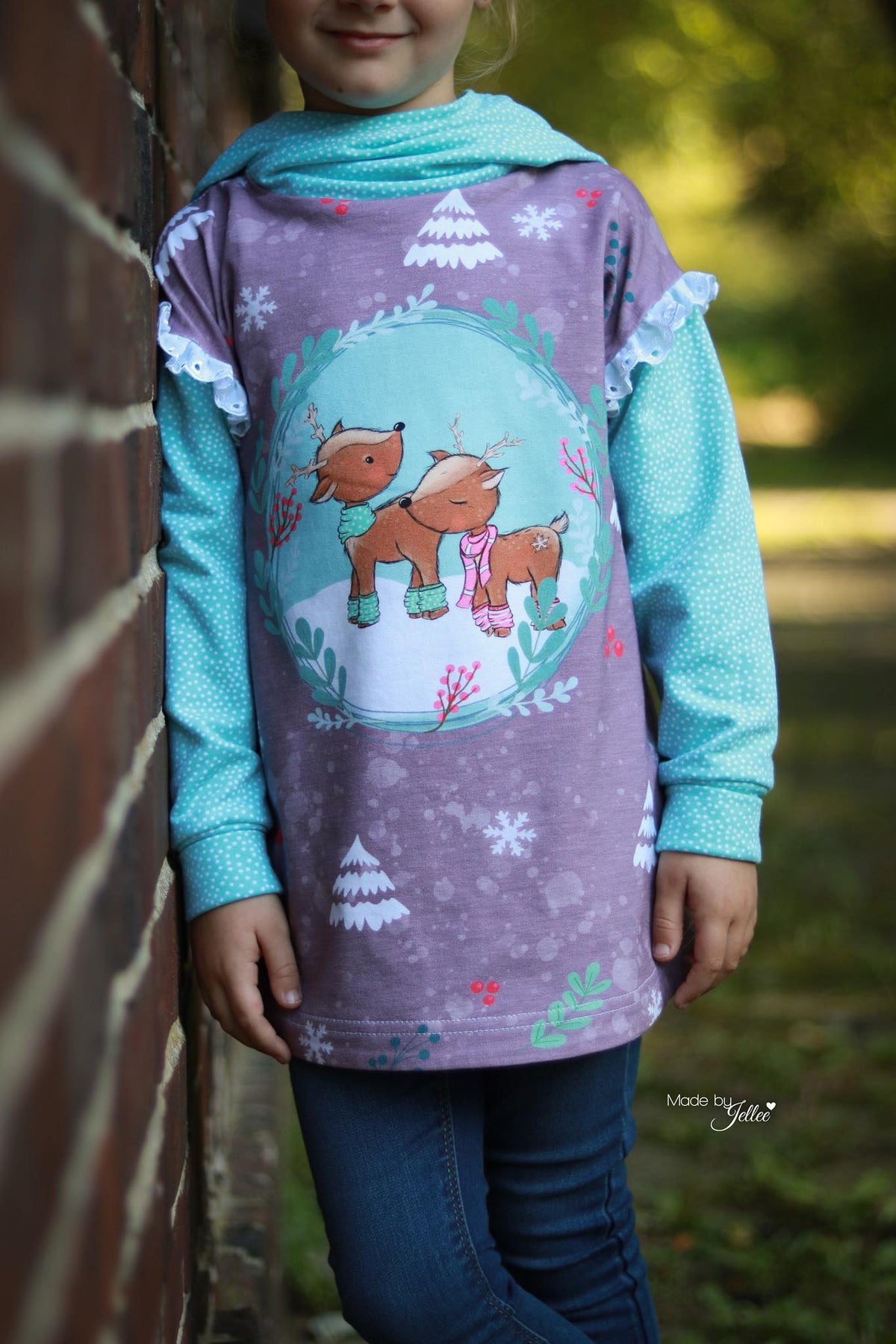 Sommer-Sweat-Stoff "winter fawn reindeer #mauve" (1 Panel, ca. 0,70m)