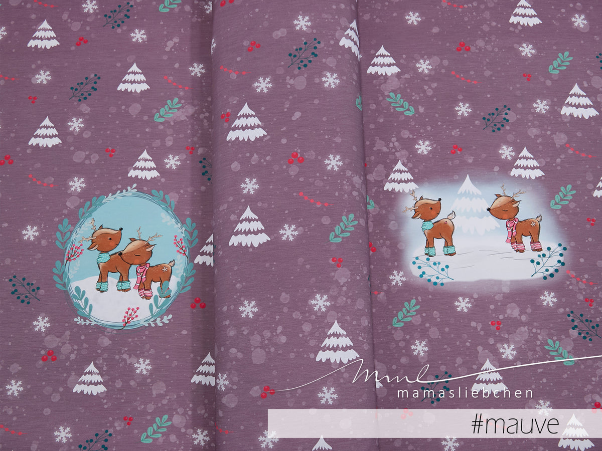 Sommer-Sweat-Stoff "winter fawn reindeer #mauve" (1 Panel, ca. 0,70m)